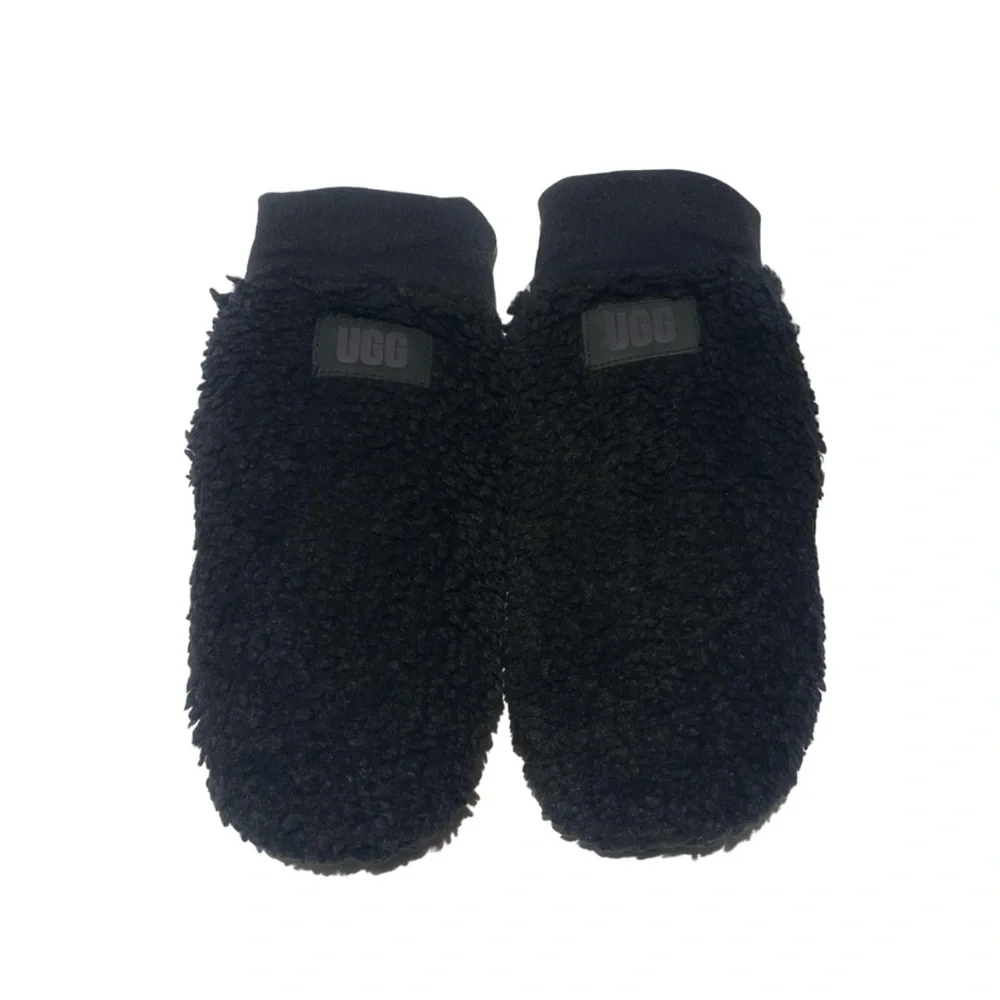 UGG Black Logo Faux Shearling Mittens NWT